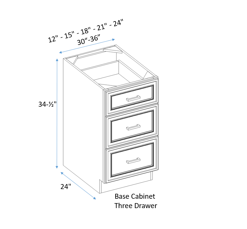 base cabinet with three drawers