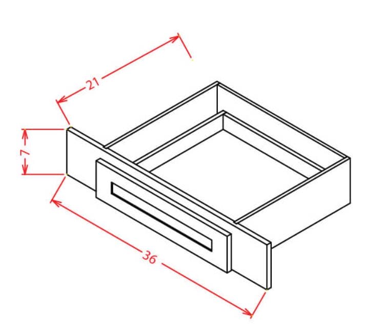 36" knee space drawer can be trimmed to 27"