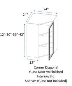 Wall Corner Diagonal Cabinet Glass Door 12" Deep