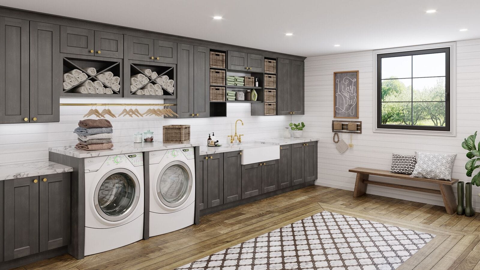 Shaker Smoke Laundry Room Cabinets